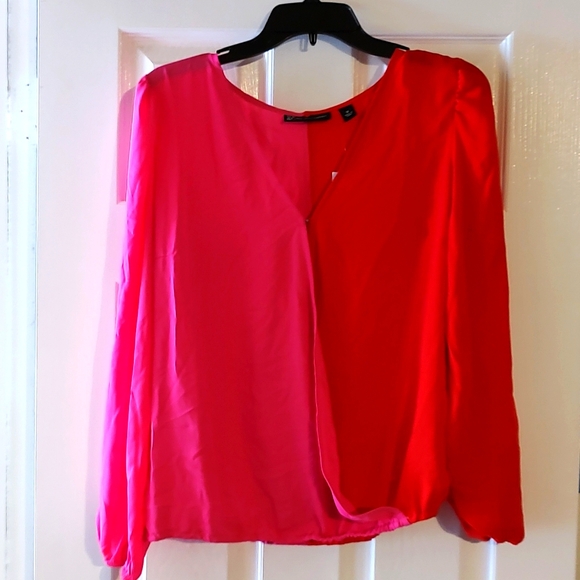 Red/Pink color block blouse - Picture 1 of 3